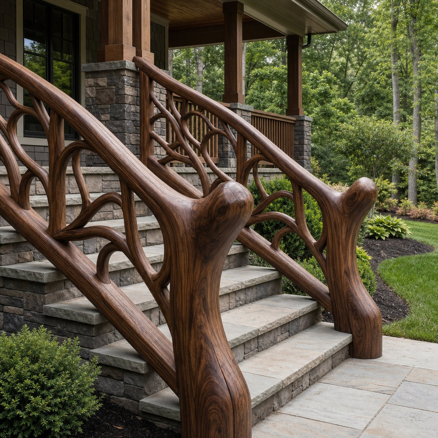 Organic Sculptural Stair Railing With Flowing Wood Design For Modern Interior - product view 7