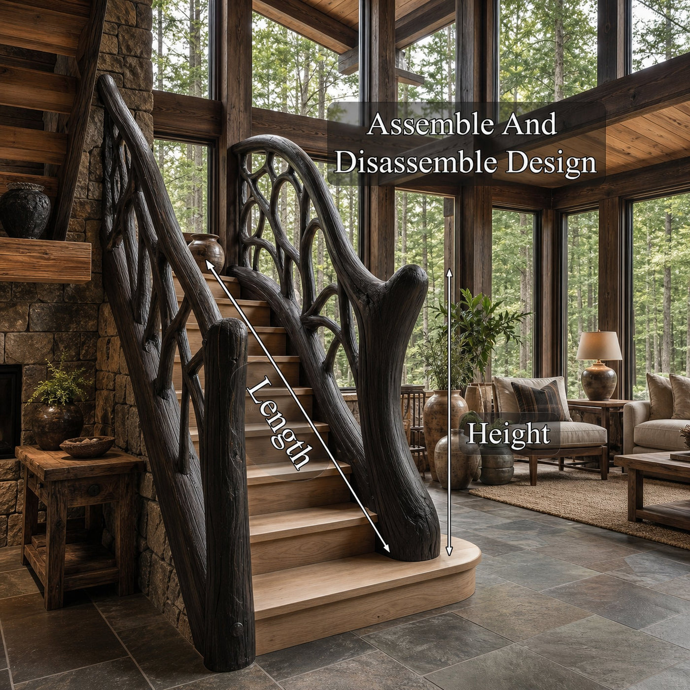 Organic Sculptural Stair Railing With Flowing Wood Design For Modern Interior - product view 8