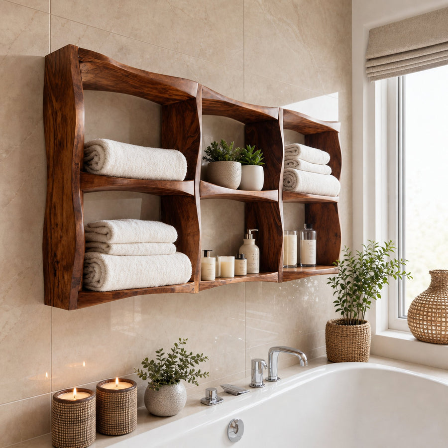 Organic Sculptural Wall Shelf For Modern Bathroom Interior