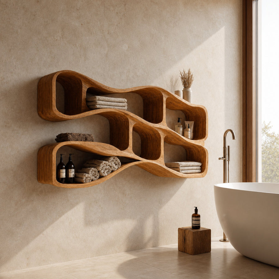 Organic Sculptural Wall Storage For Modern Bathroom