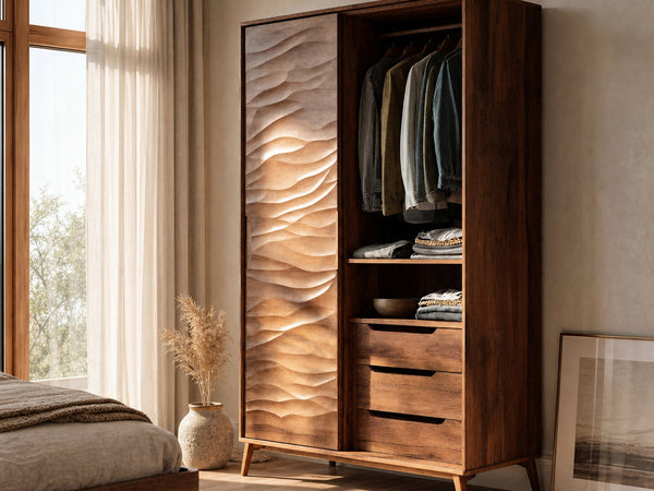 Organic Sculptural Wardrobe With Wave Door For Bedroom Interior