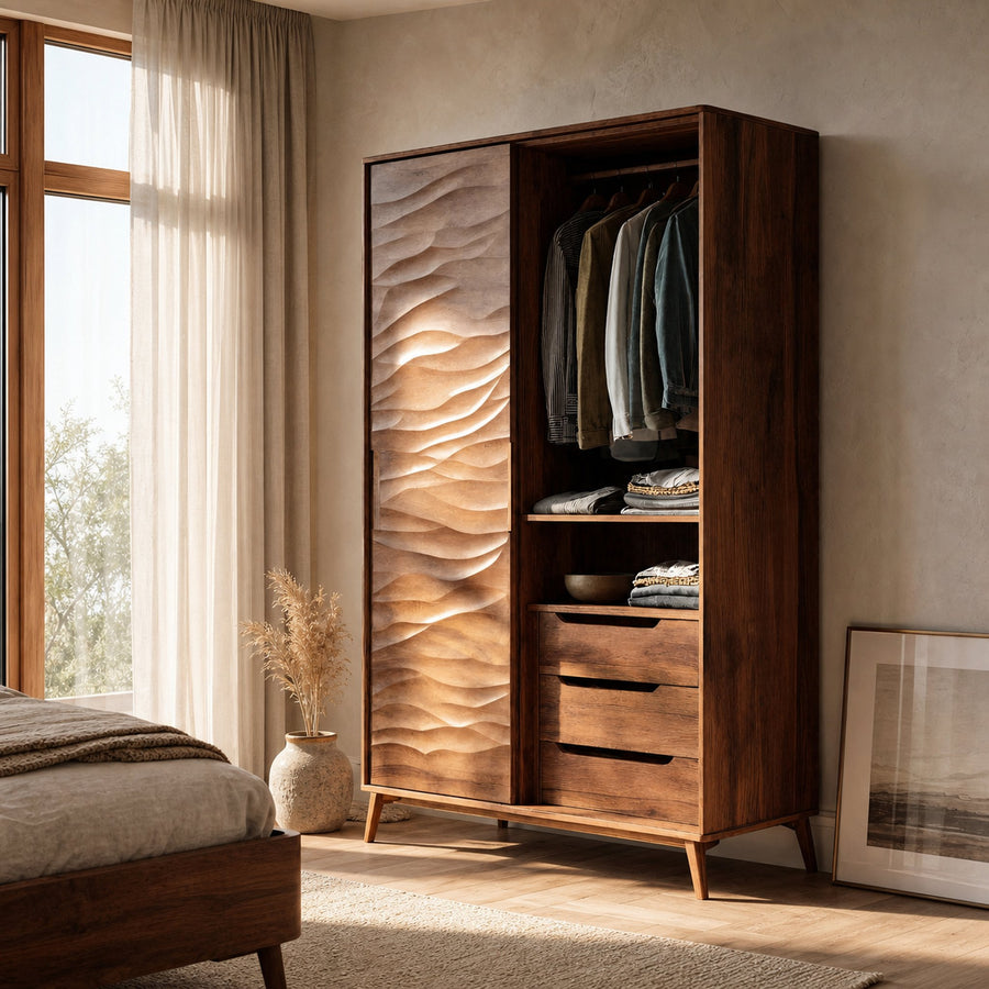 Organic Sculptural Wardrobe With Wave Door For Bedroom Interior