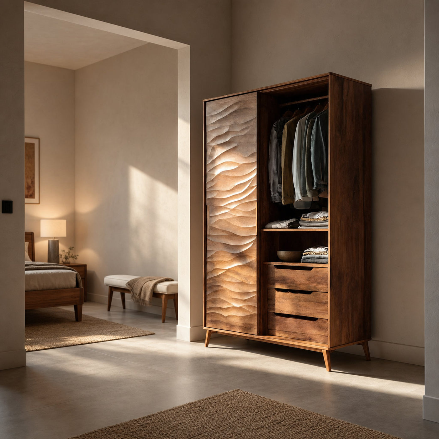 Organic Sculptural Wardrobe With Wave Door For Bedroom Interior - product view 6