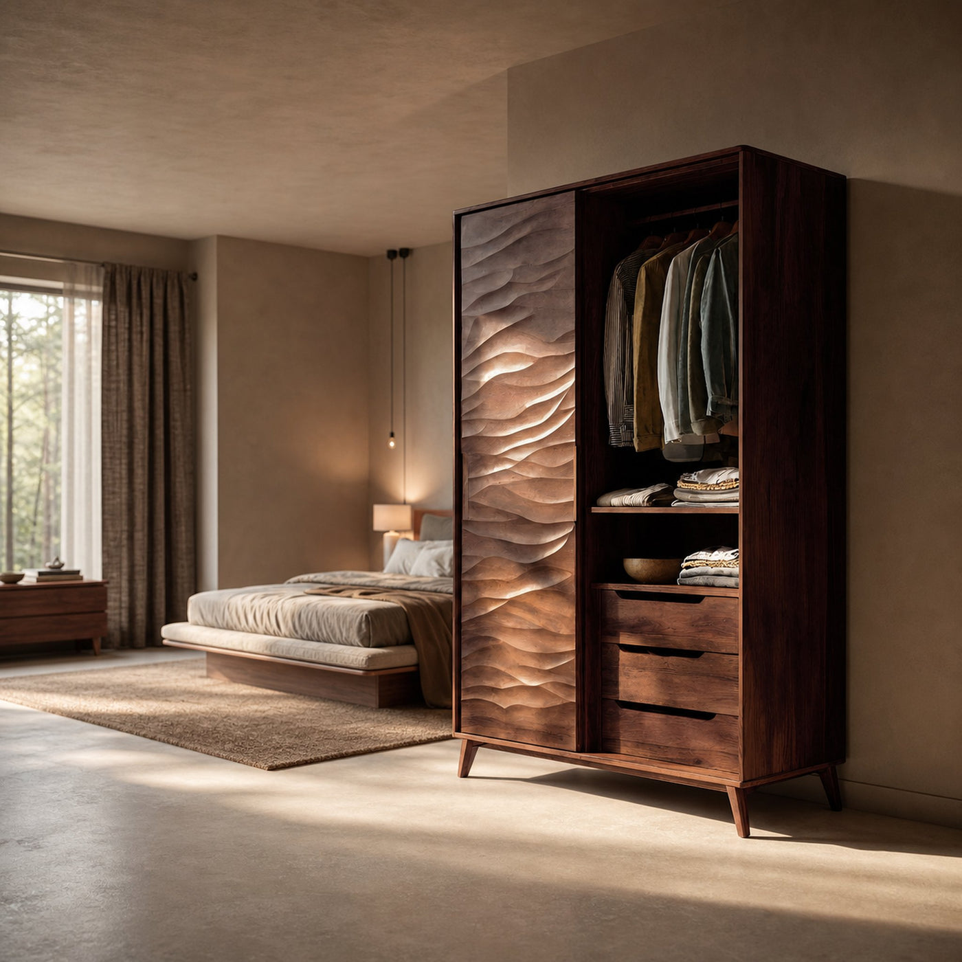 Organic Sculptural Wardrobe With Wave Door For Bedroom Interior - product view 7