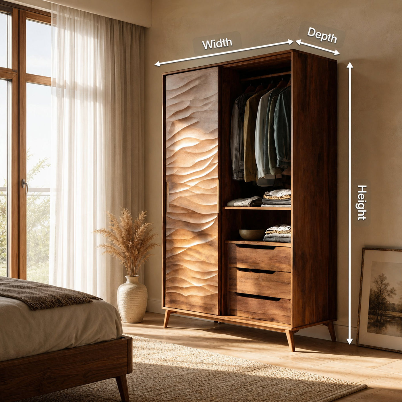 Organic Sculptural Wardrobe With Wave Door For Bedroom Interior - product view 8