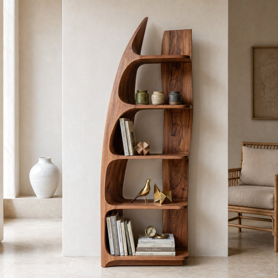 Organic Sculptural Wooden Standing Shelf For Hallway Decor