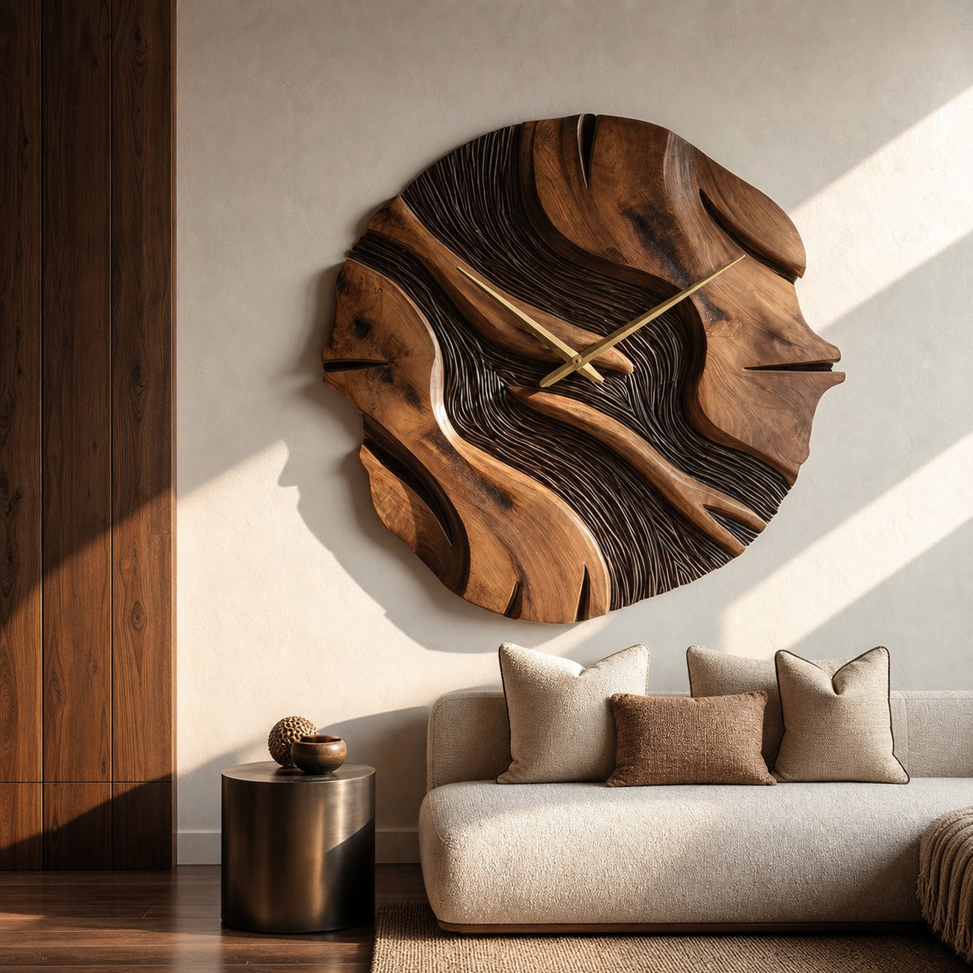 Organic Sculptural Wooden Wall Clock For Living Room - product view 6