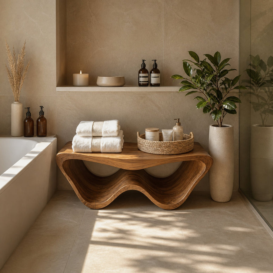 Organic Shower Bench With Storage For Bathroom