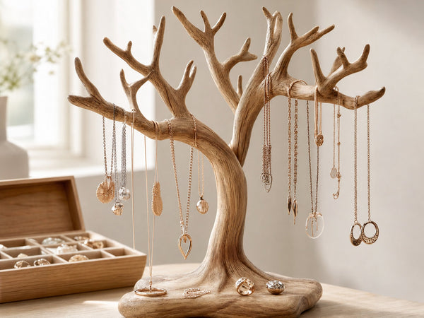 Organic Solid Wood Jewelry Tree Organizer Stand
