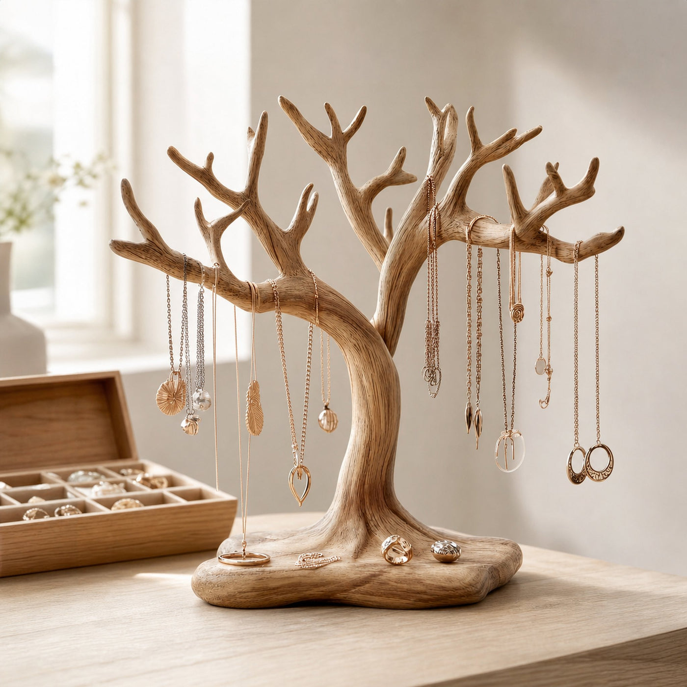 Organic Solid Wood Jewelry Tree Organizer Stand