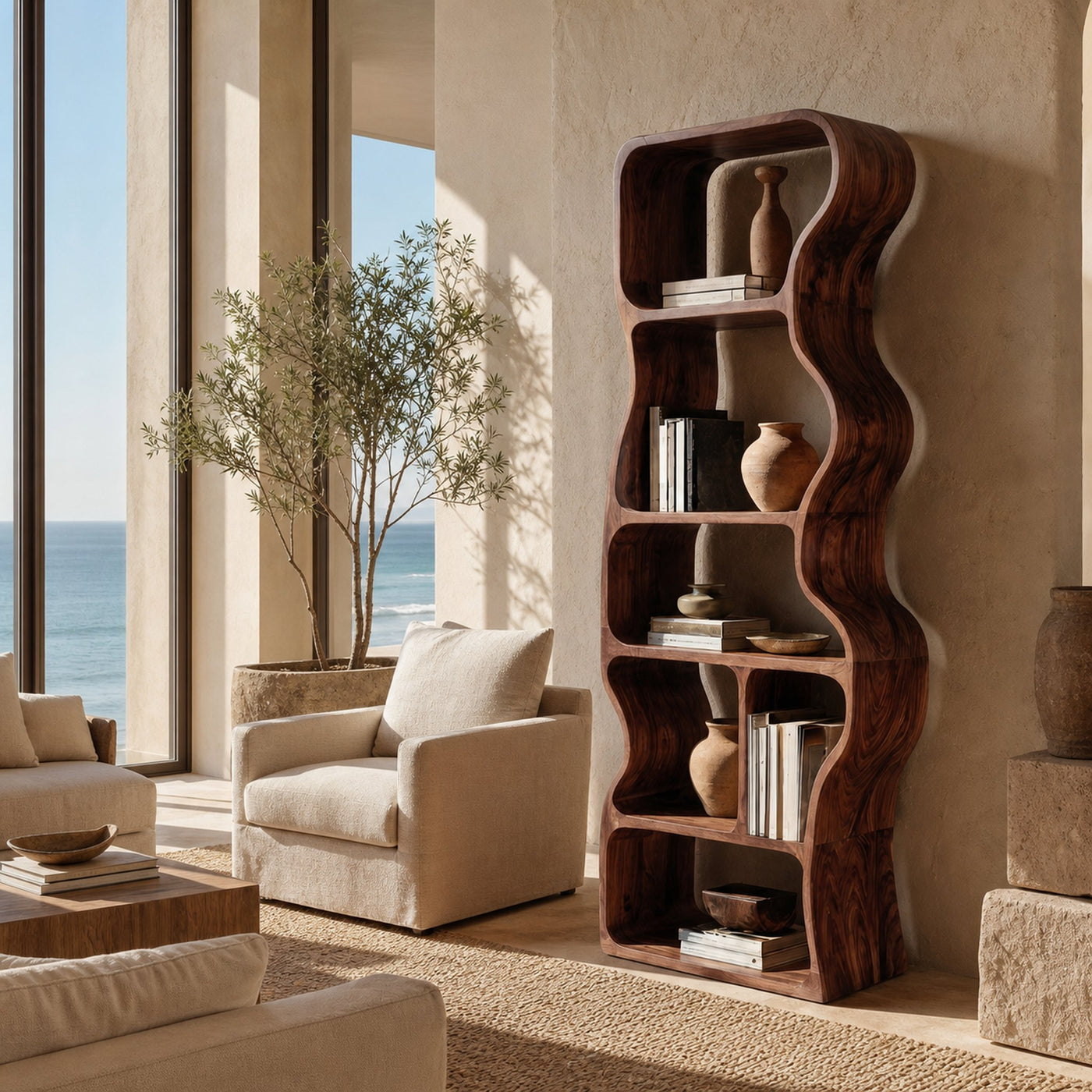Organic Standing Shelf With Flowing Edges For Living Room - product view 6