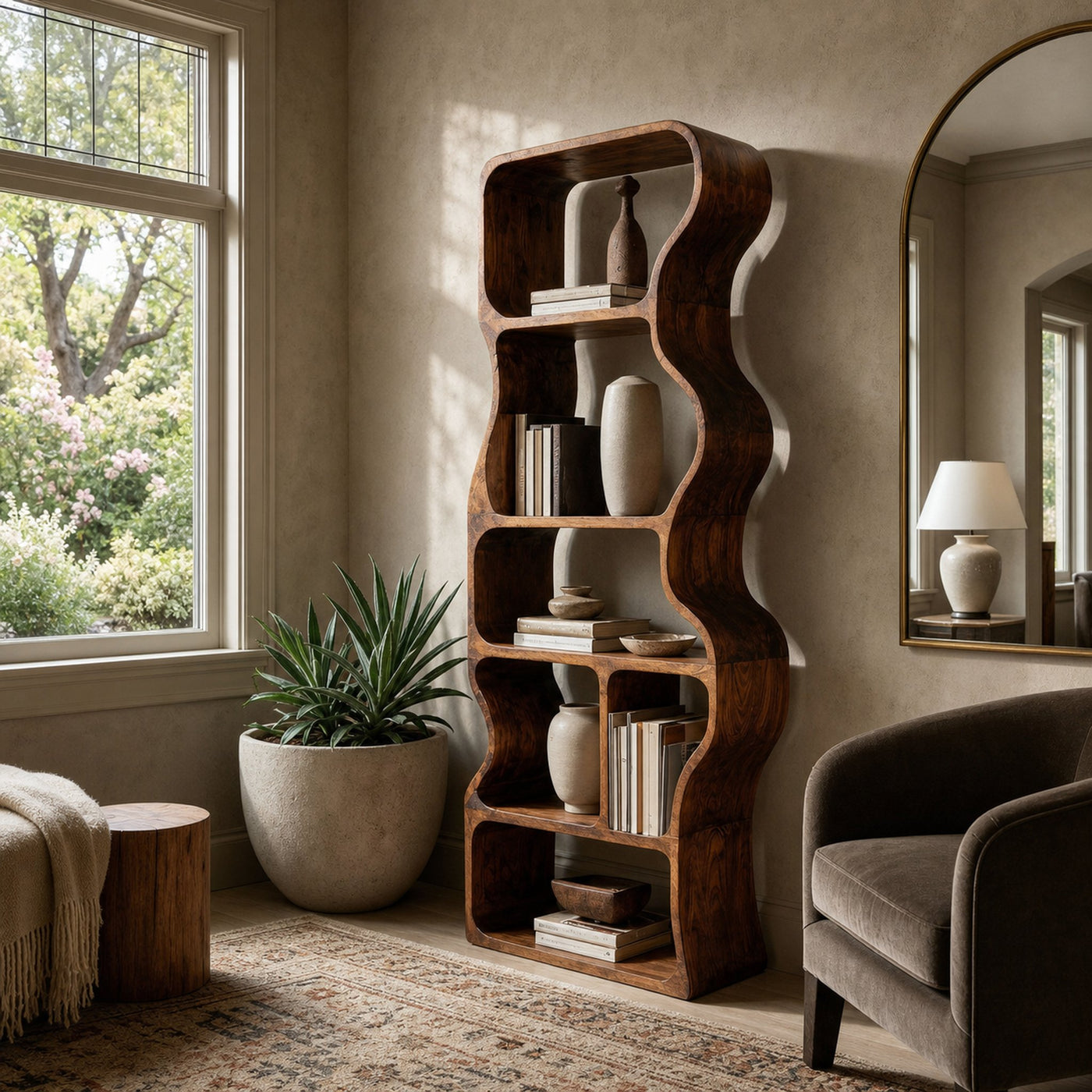 Organic Standing Shelf With Flowing Edges For Living Room - product view 7