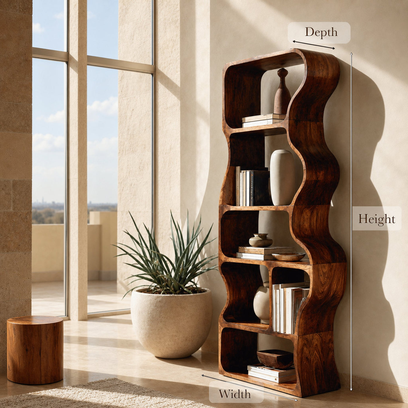 Organic Standing Shelf With Flowing Edges For Living Room - product view 8