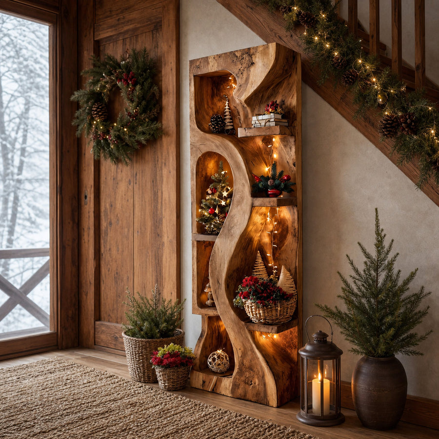 Organic Standing Shelf With Wave Design For Holiday Display