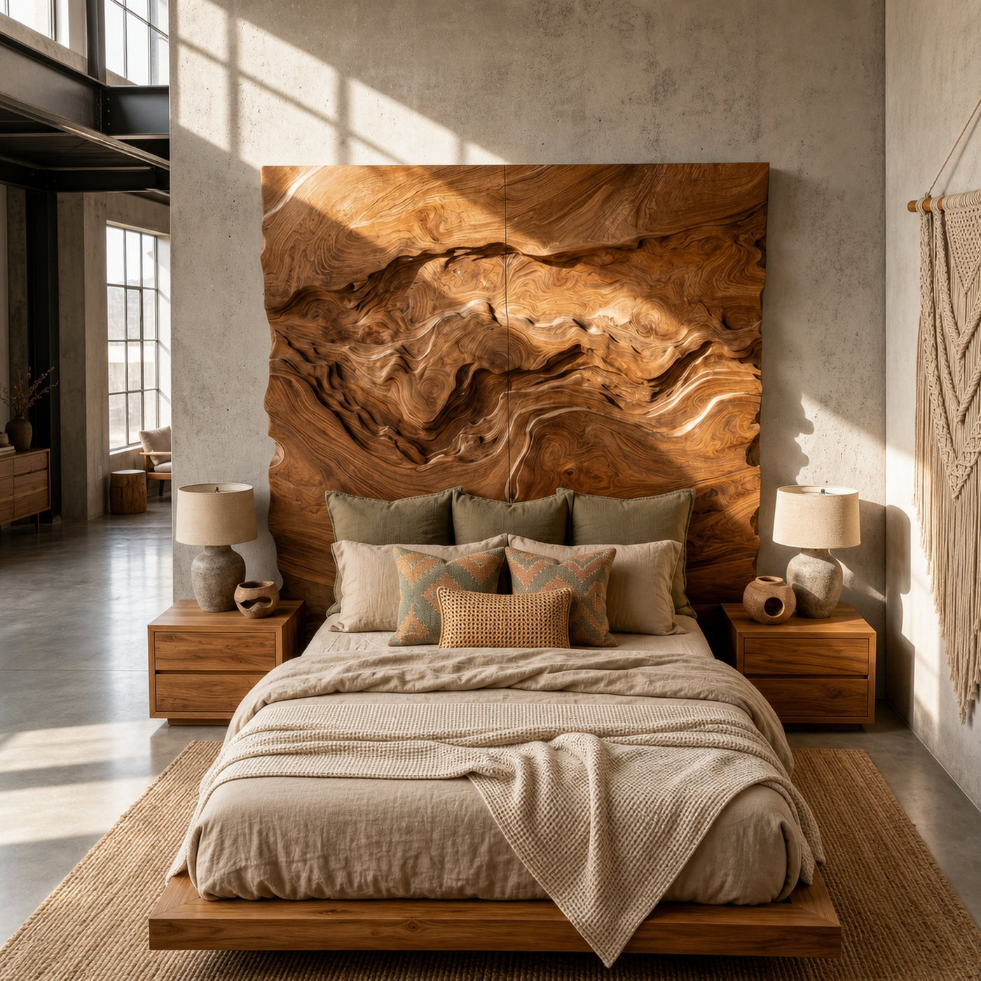Organic Swirl Wood Headboard For Luxury Earth Tone Bedroom Decor - product view 6