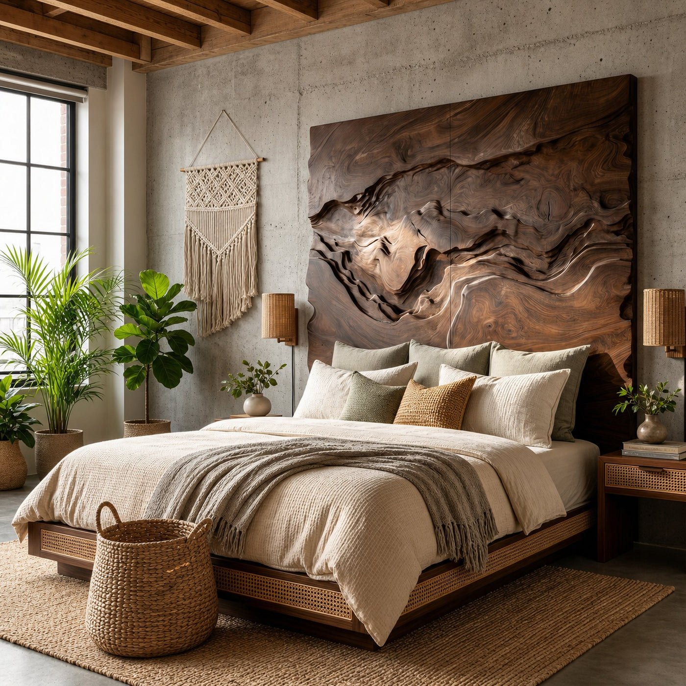 Organic Swirl Wood Headboard For Luxury Earth Tone Bedroom Decor - product view 7