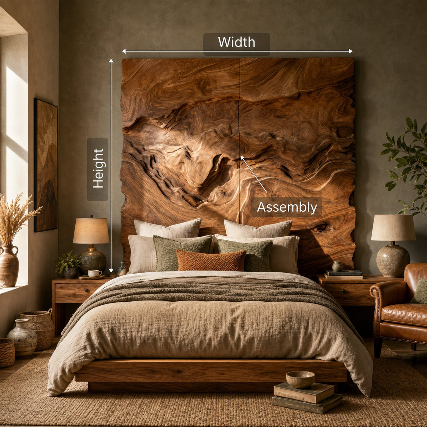 Organic Swirl Wood Headboard For Luxury Earth Tone Bedroom Decor - product view 8