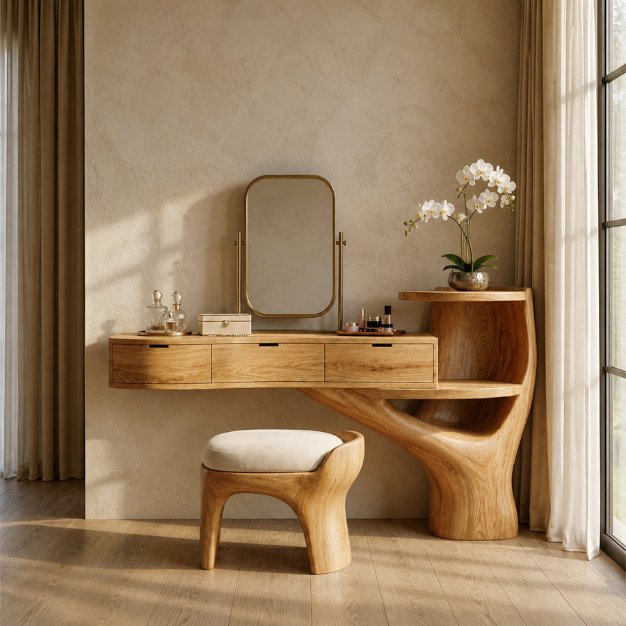 Organic Tree Base Floating Dressing Table With Drawers Makeup Vanity Desk For Bedroom