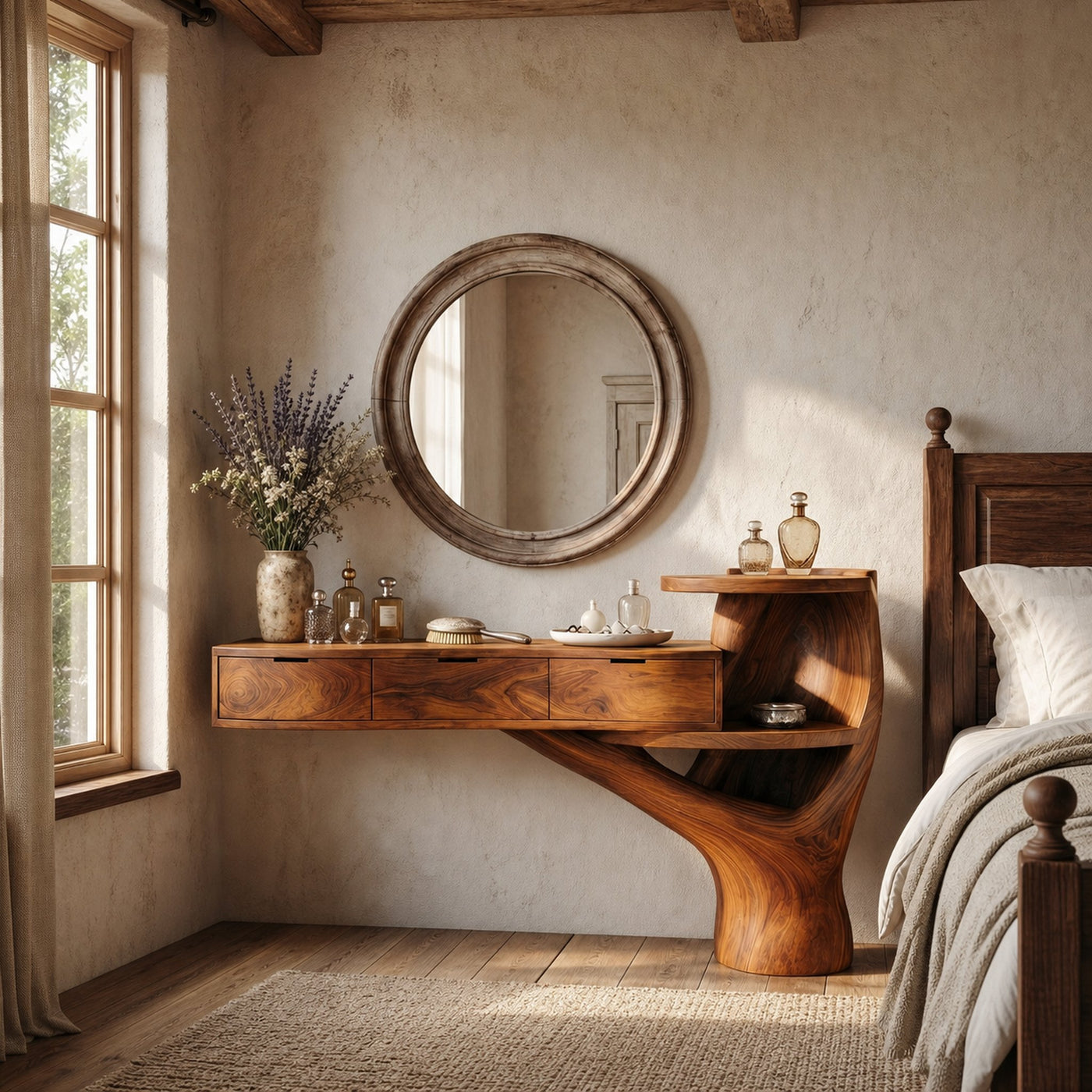 Organic Tree Base Floating Dressing Table With Drawers Makeup Vanity Desk For Bedroom - product view 6
