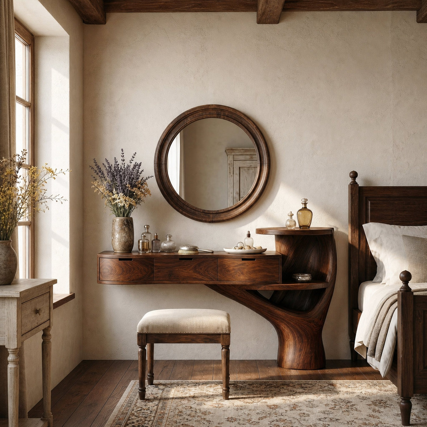 Organic Tree Base Floating Dressing Table With Drawers Makeup Vanity Desk For Bedroom - product view 7