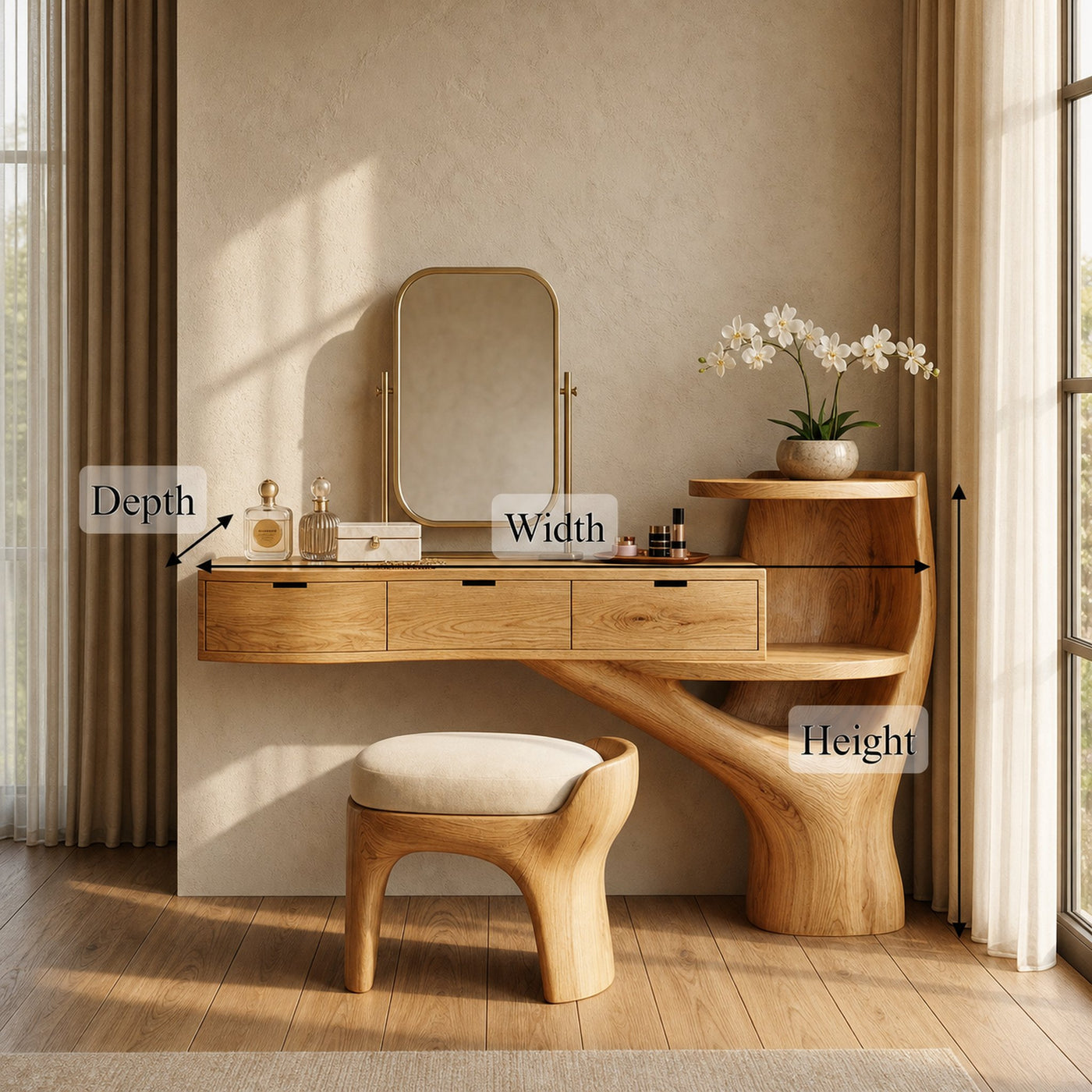 Organic Tree Base Floating Dressing Table With Drawers Makeup Vanity Desk For Bedroom - product view 8