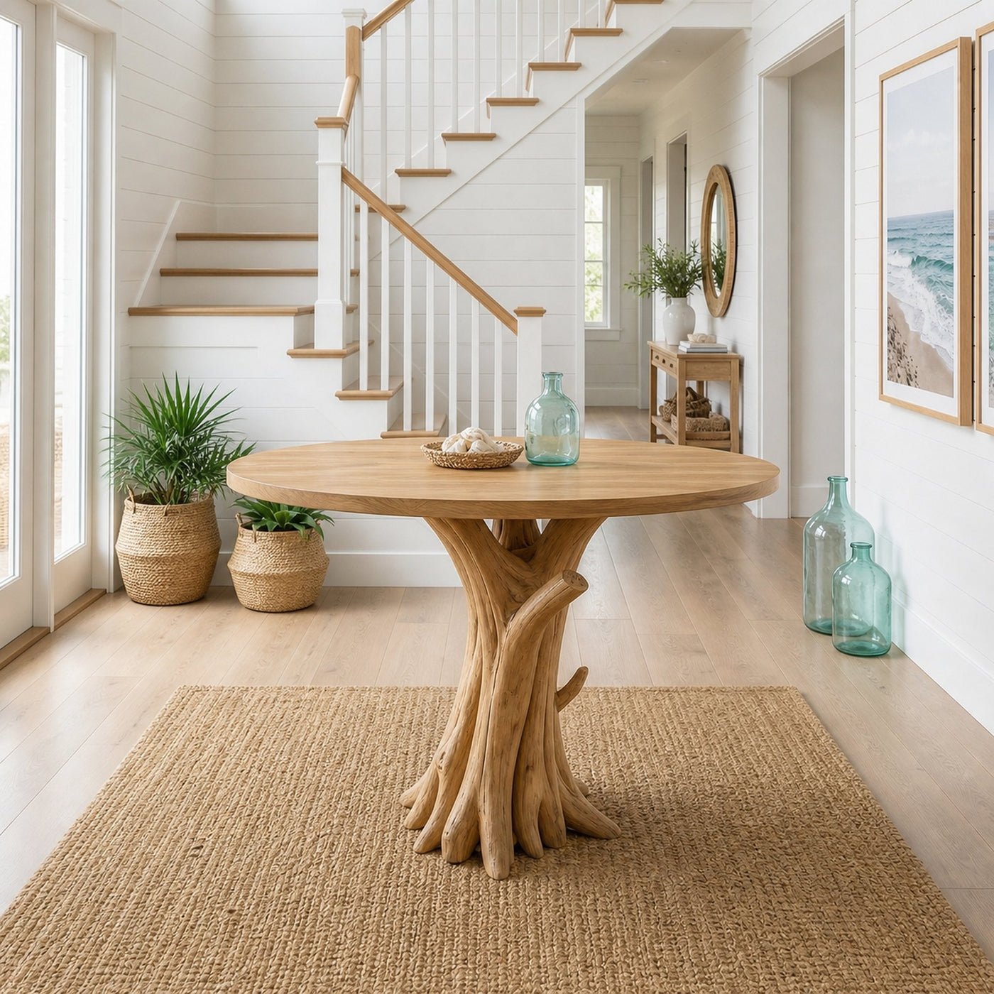 Organic Tree Base Round Entryway Table For Living Room And Hallway