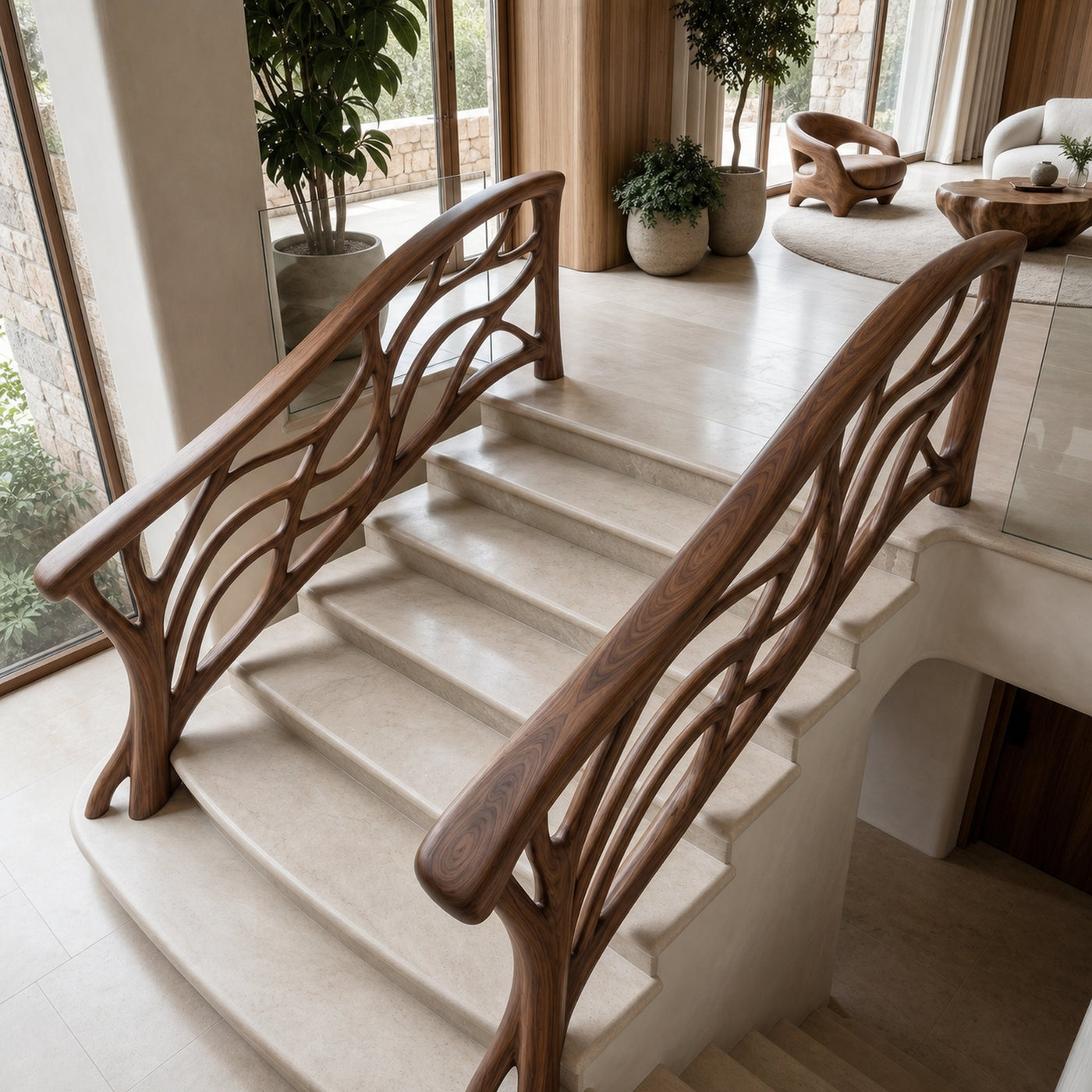 Organic Tree Branch Stair Railing With Natural Wood Design For Interior Staircase - product view 6