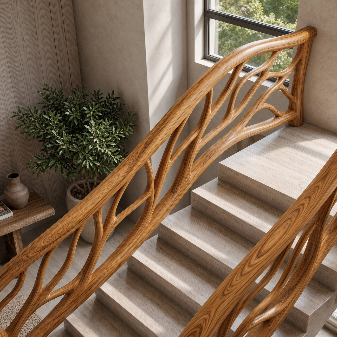 Organic Tree Branch Stair Railing With Natural Wood Design For Interior Staircase - product view 7