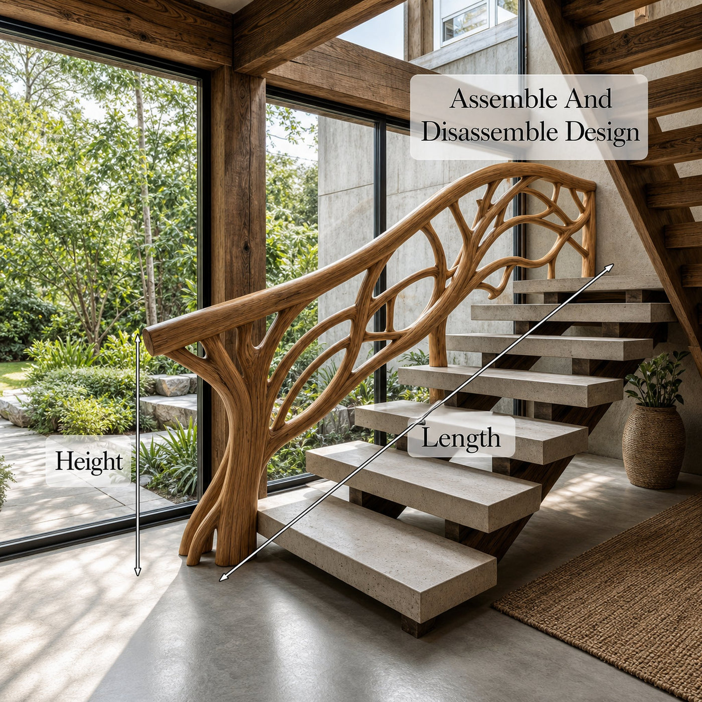 Organic Tree Branch Stair Railing With Natural Wood Design For Interior Staircase - product view 8