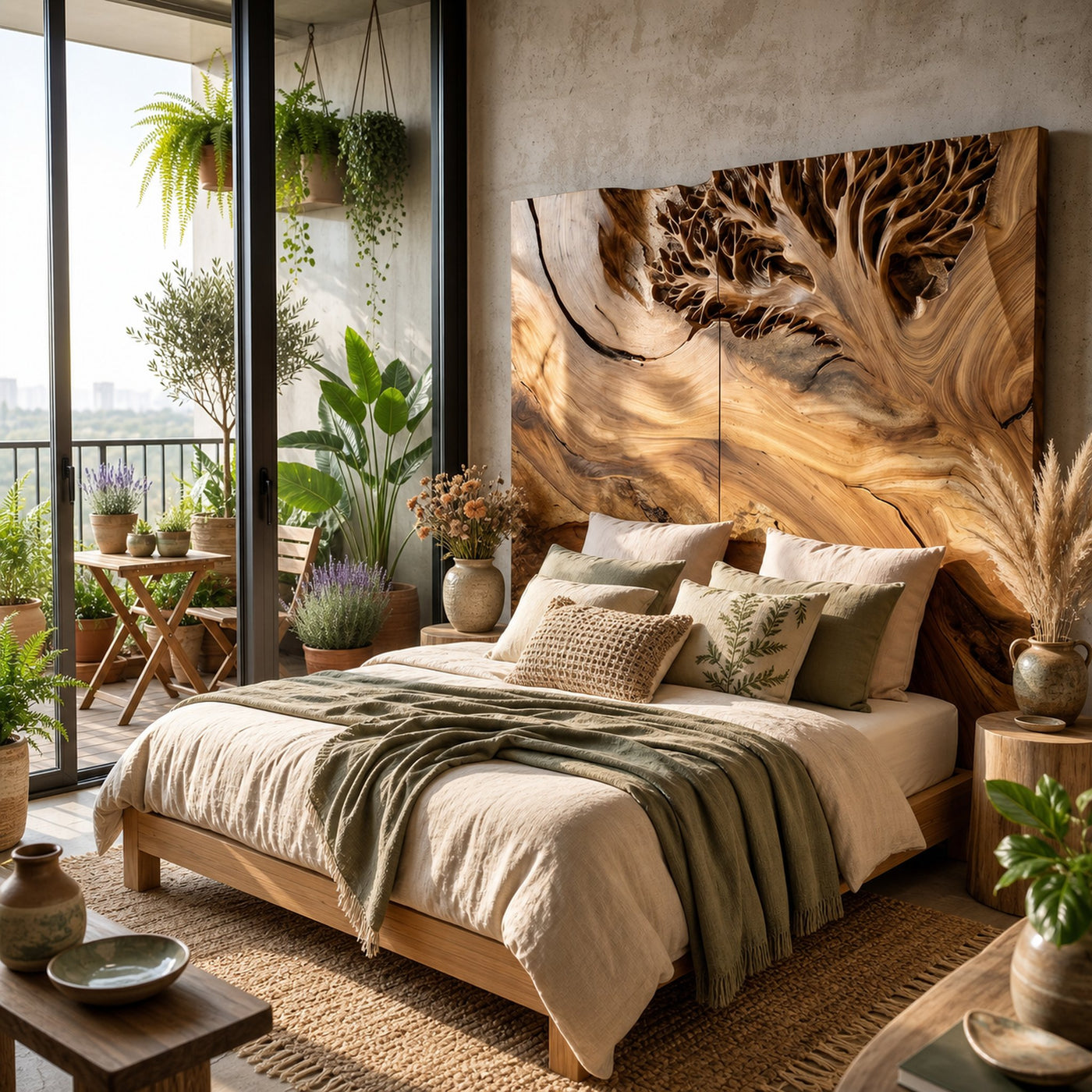 Organic Tree Sculpture Wood Headboard For Tropical Luxury Bedroom - product view 6