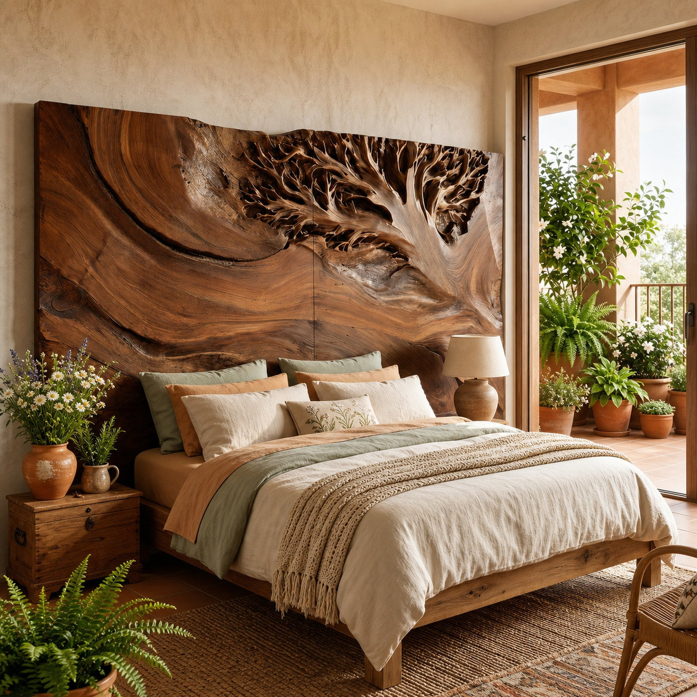 Organic Tree Sculpture Wood Headboard For Tropical Luxury Bedroom - product view 7