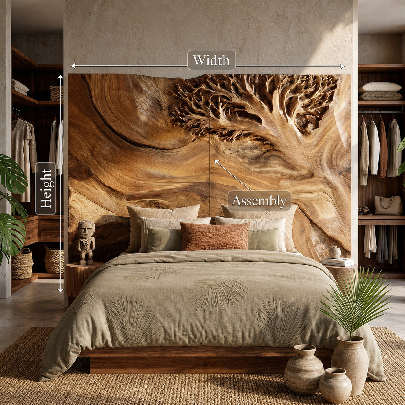 Organic Tree Sculpture Wood Headboard For Tropical Luxury Bedroom - product view 8