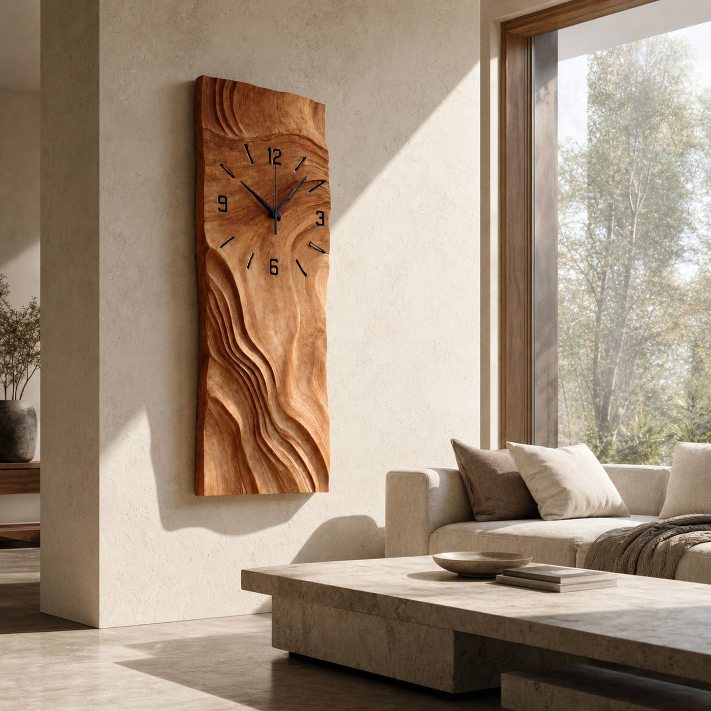 Organic Vertical Sculptural Wall Clock For Living Room