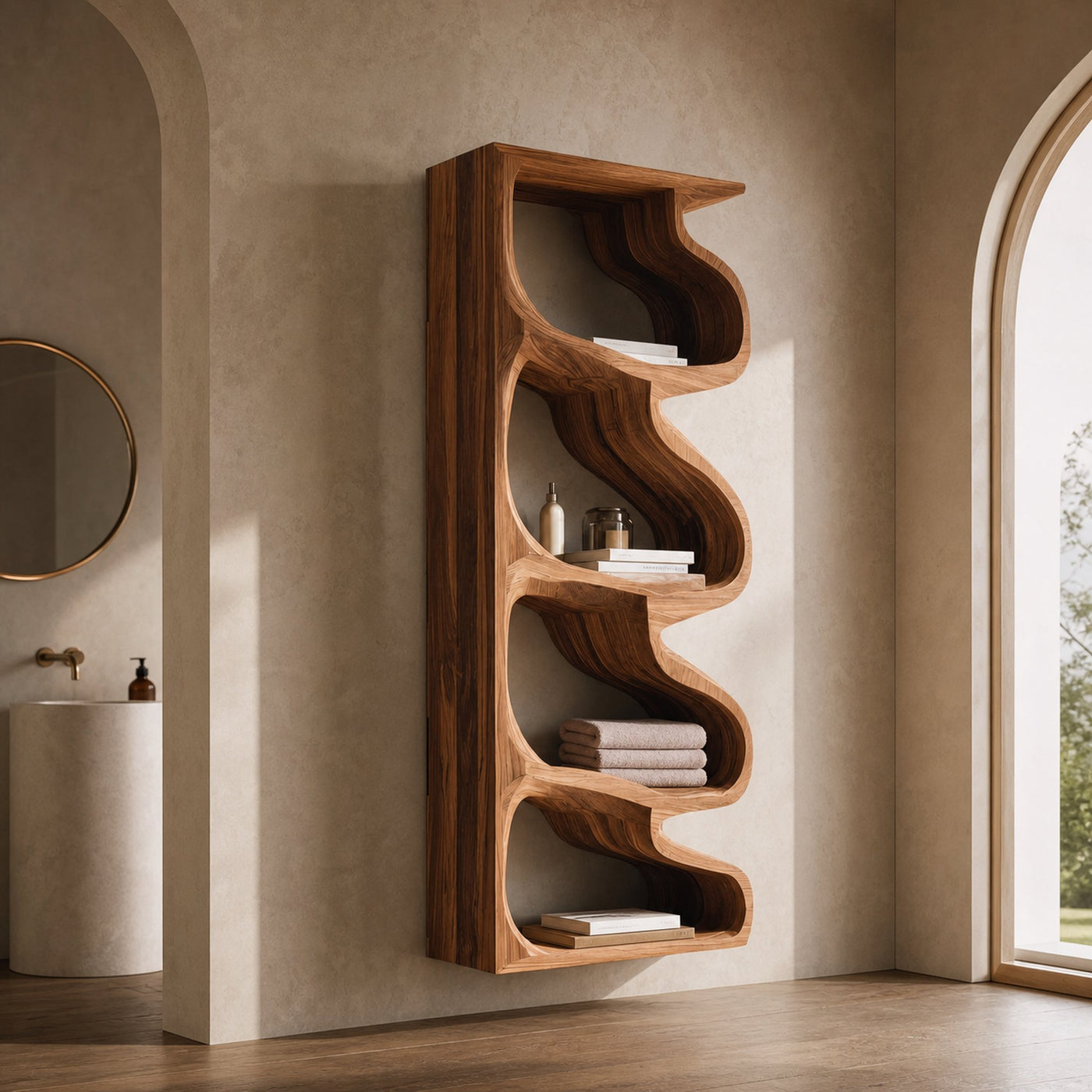 Organic Wall Bathroom Storage For Modern Bathroom Interior