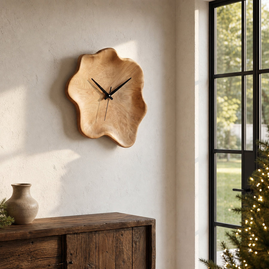 Organic Wall Clock With Natural Live Edge Design For Living Room And Entryway