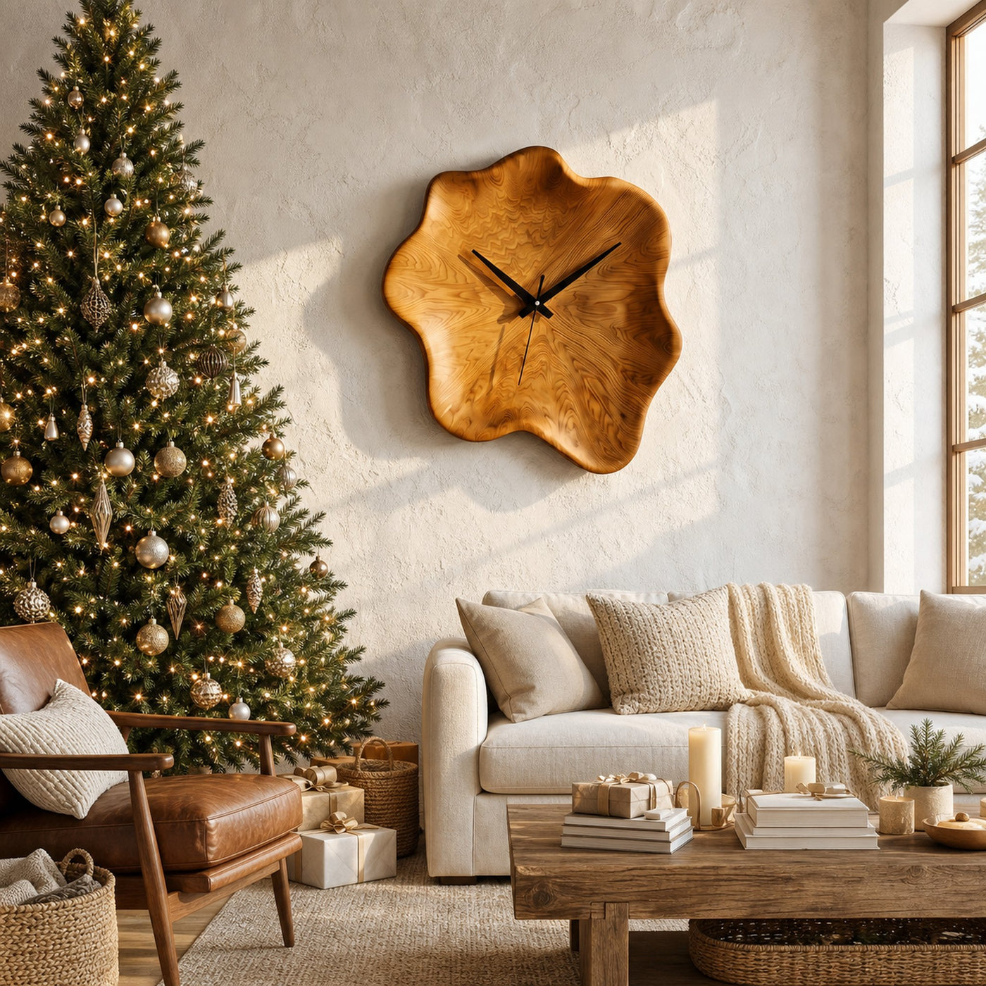 Organic Wall Clock With Natural Live Edge Design For Living Room And Entryway - product view 6