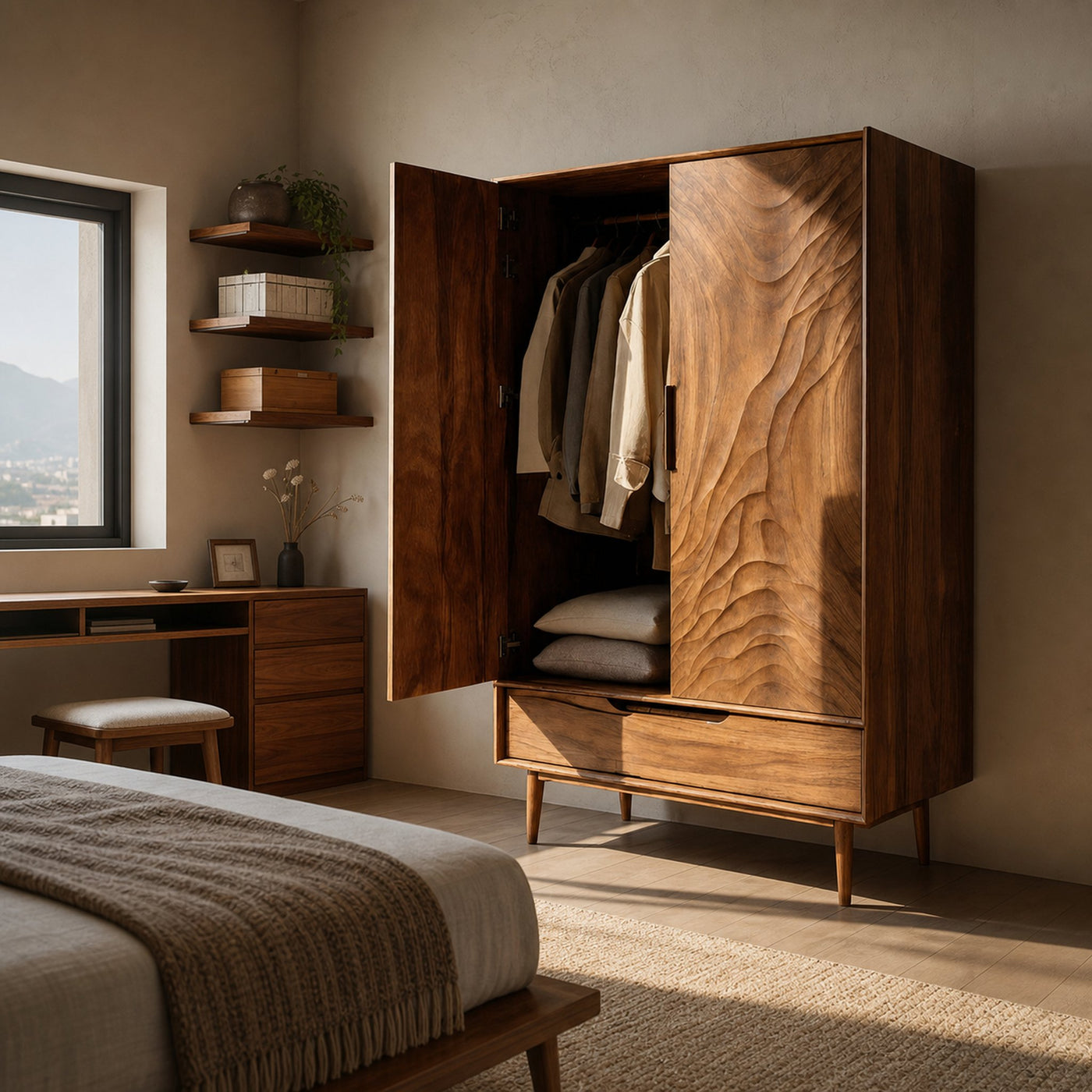 Organic Wardrobe With Carved Door For Bedroom - product view 6