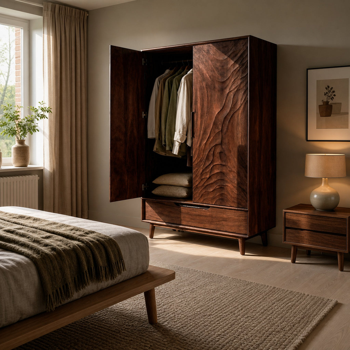 Organic Wardrobe With Carved Door For Bedroom - product view 7