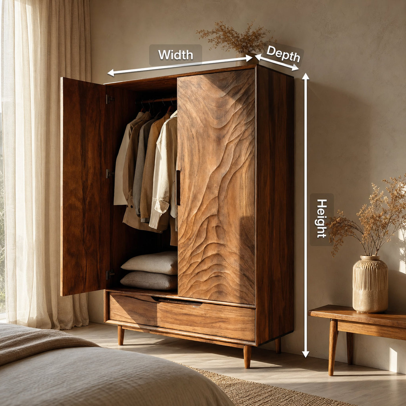 Organic Wardrobe With Carved Door For Bedroom - product view 8