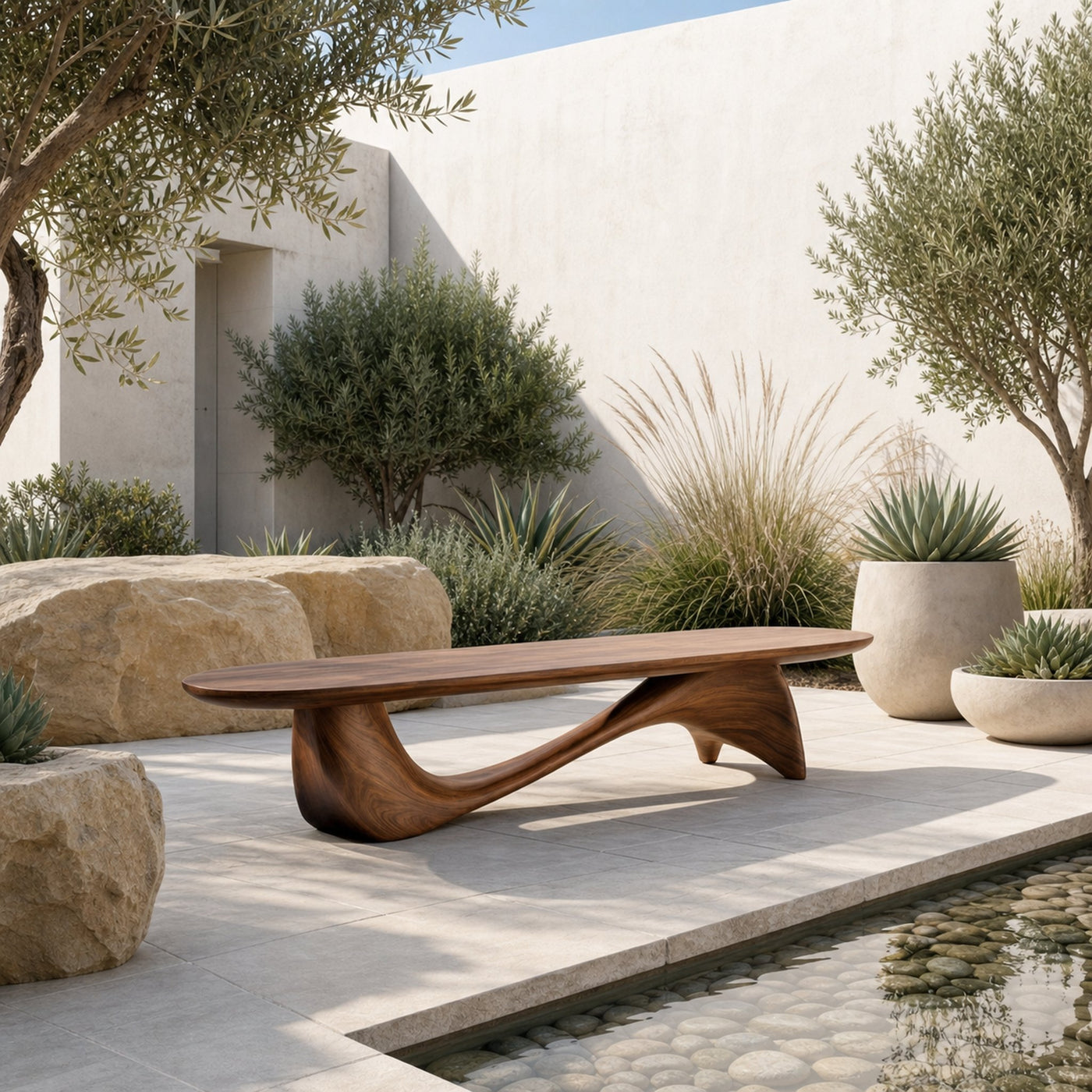 Organic Wave Bench Solid Wood Elegant Flowing Curve Design Garden And Outdoor Space - product view 6