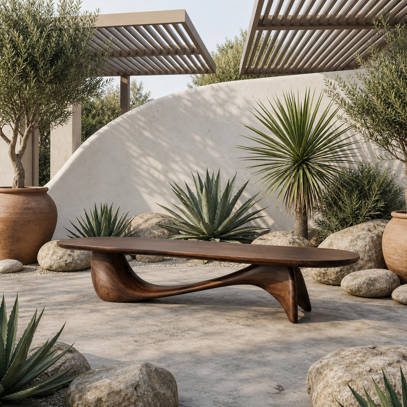 Organic Wave Bench Solid Wood Elegant Flowing Curve Design Garden And Outdoor Space - product view 7