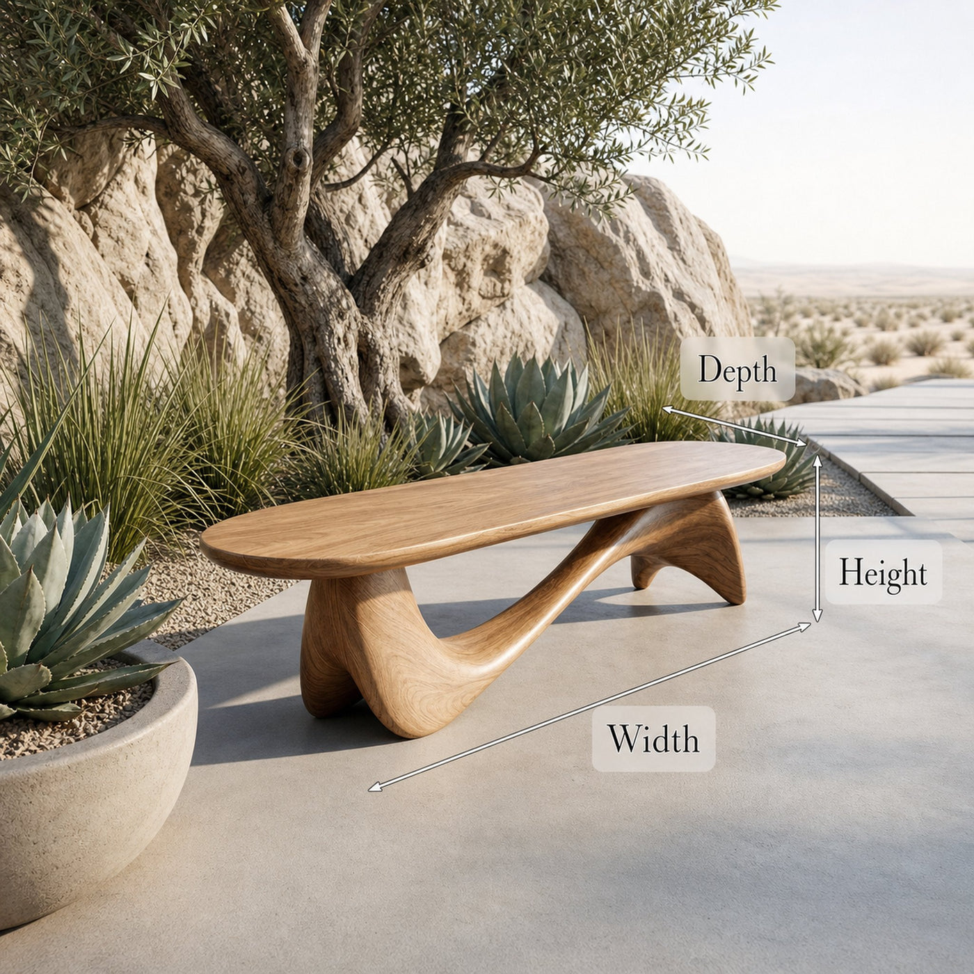 Organic Wave Bench Solid Wood Elegant Flowing Curve Design Garden And Outdoor Space - product view 8