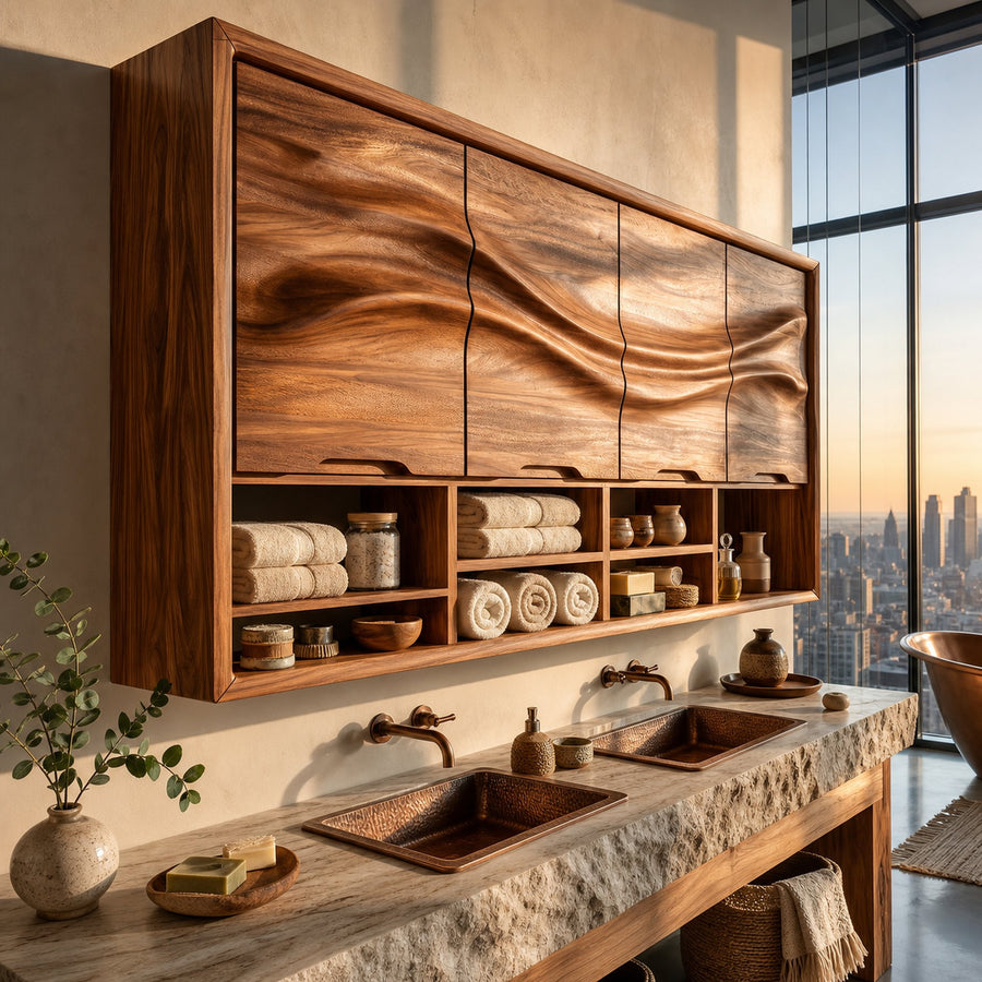 Organic Wave Panel Bathroom Cabinet Primary Bathroom