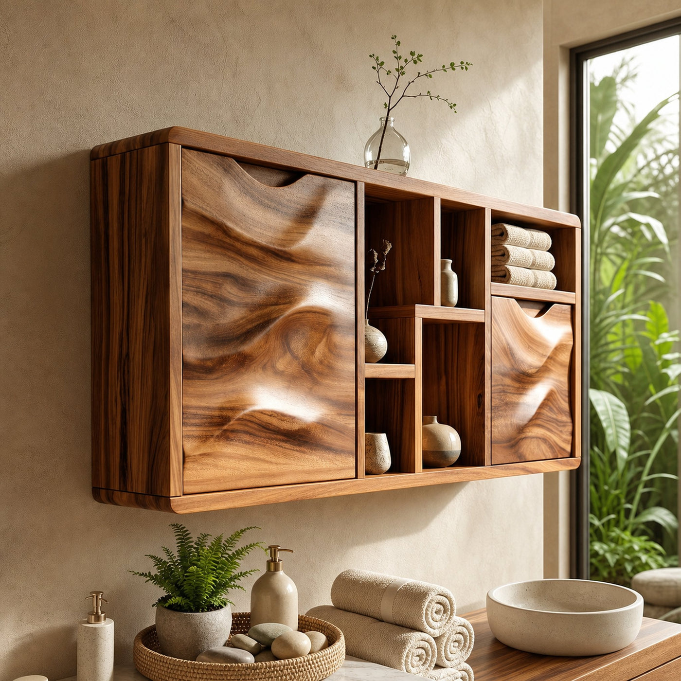 Organic Wave Panel Bathroom Cabinet Spa Lounge