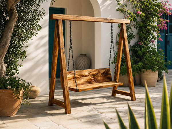 Organic Wood Swing With Backrest For Patio