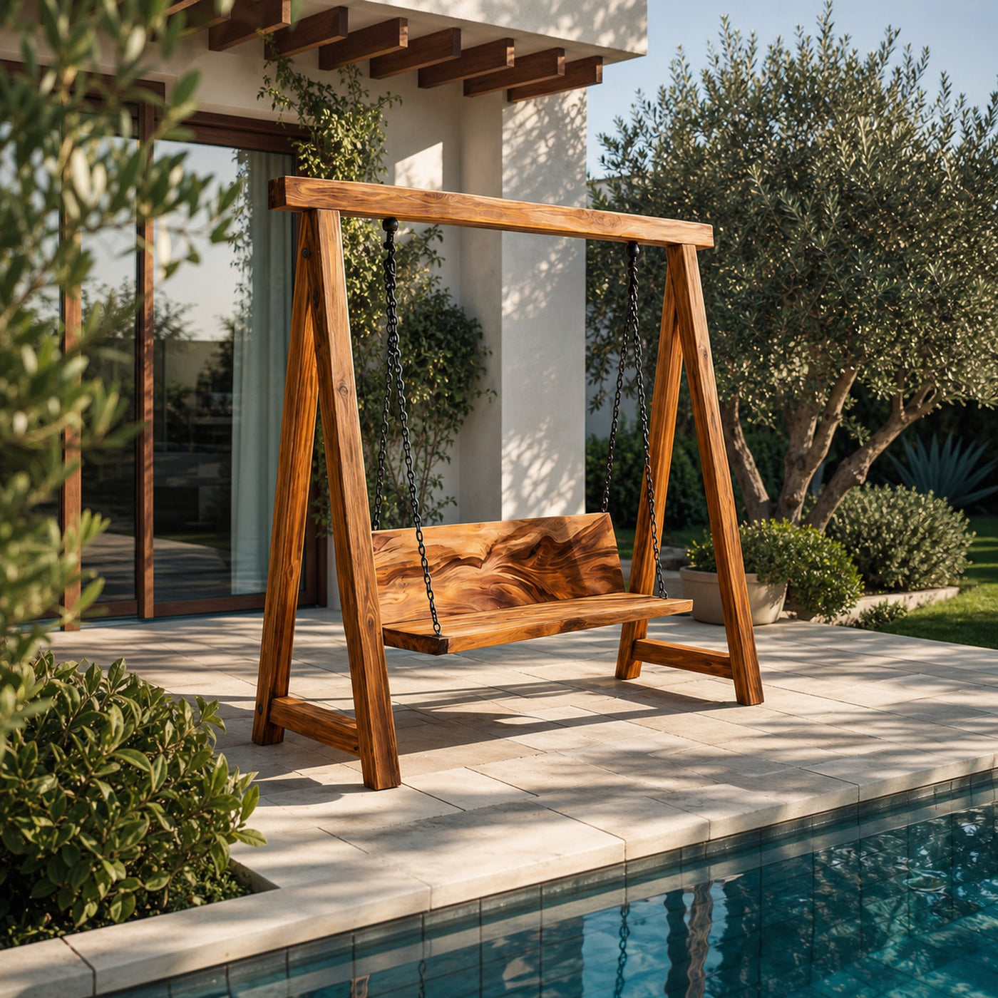 Organic Wood Swing With Backrest For Patio - product view 6