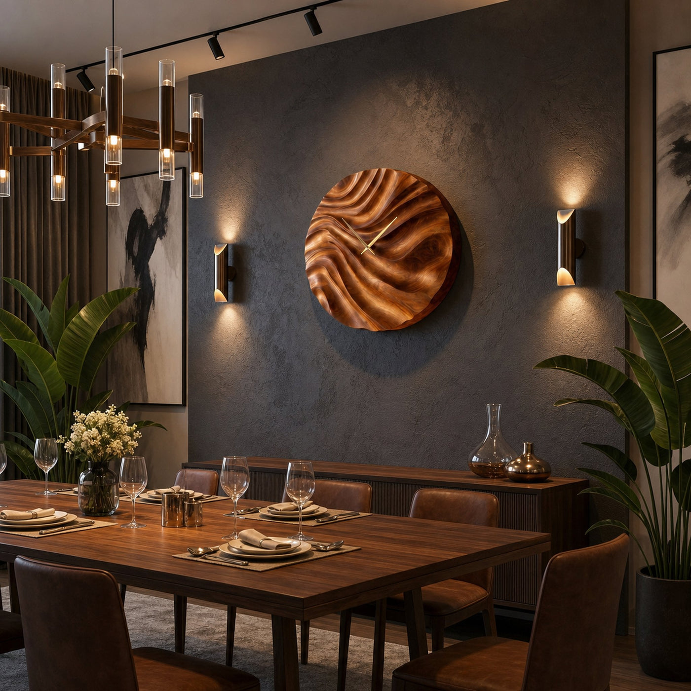 Organic Wood Wall Clock With Flowing Wave For Bedroom Interior - product view 6