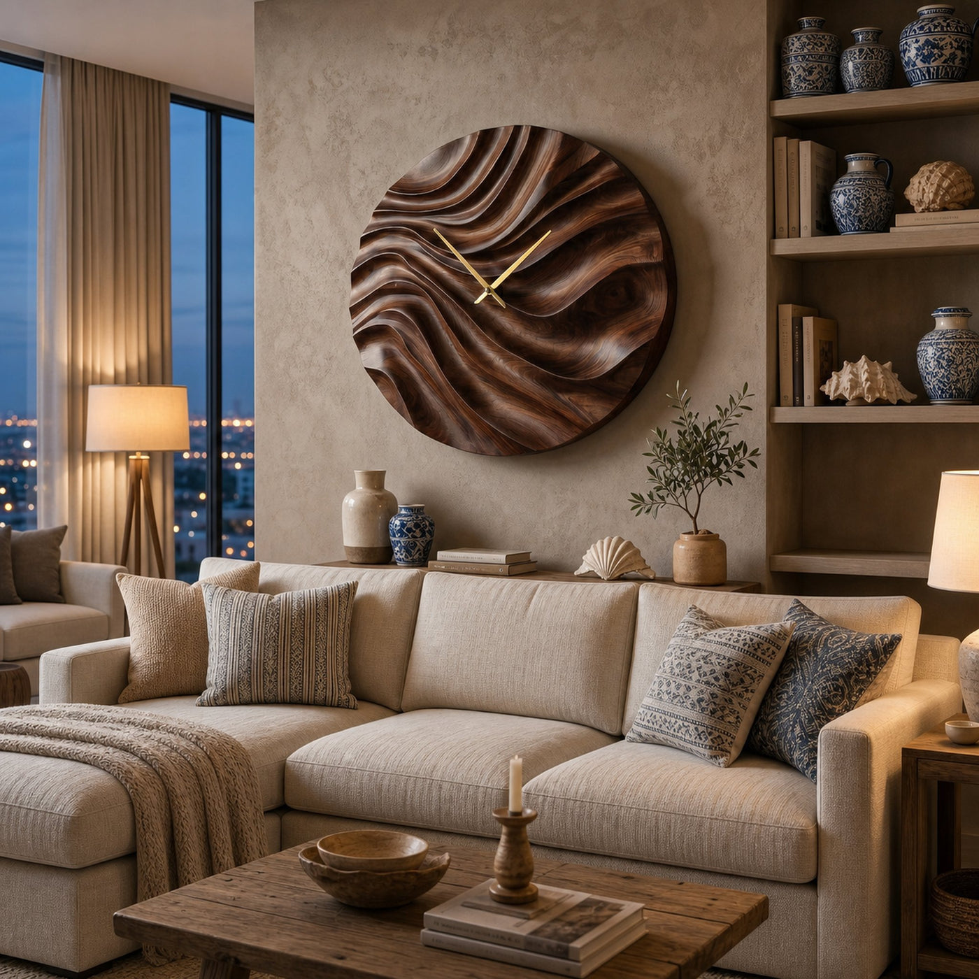 Organic Wood Wall Clock With Flowing Wave For Bedroom Interior - product view 7
