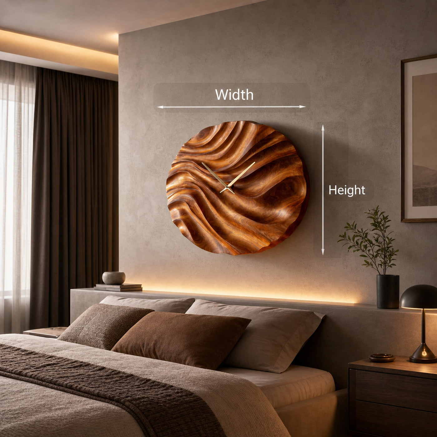 Organic Wood Wall Clock With Flowing Wave For Bedroom Interior - product view 8