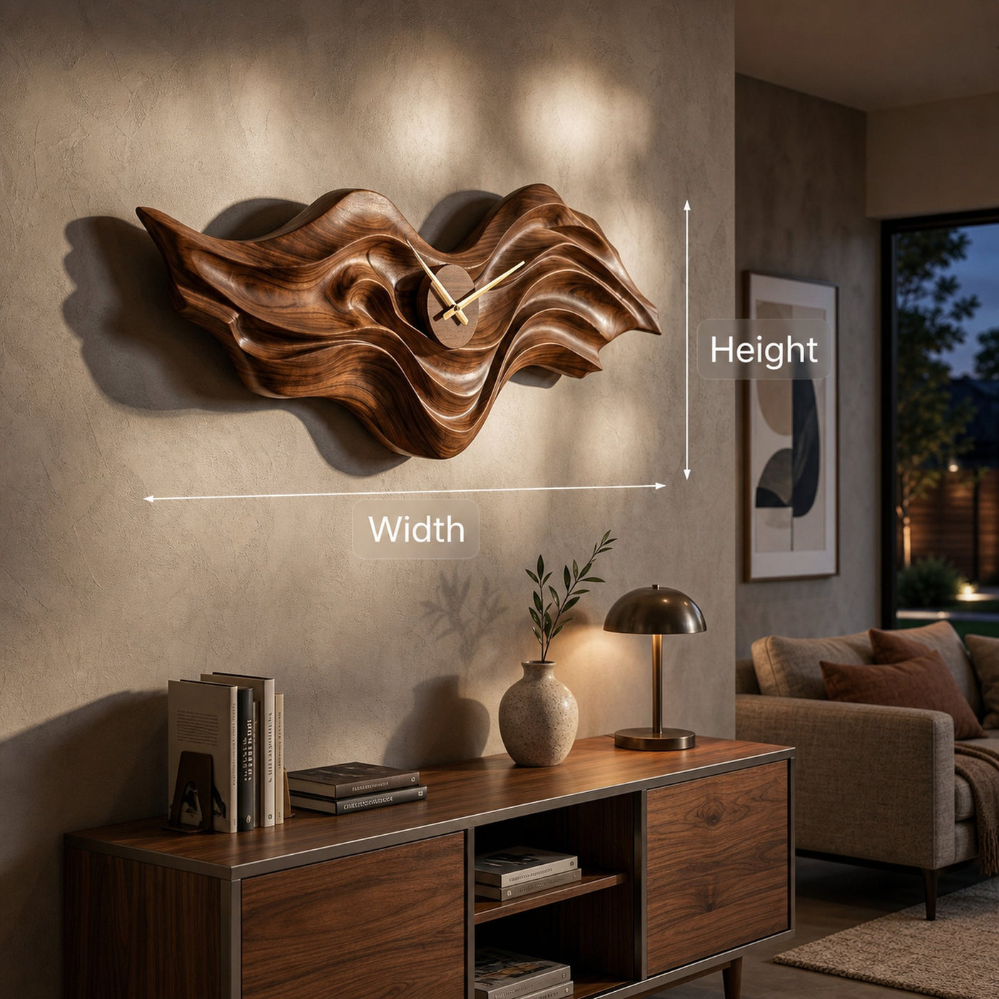 Organic Wood Wall Clock With Wave Sculpture For Living Interior - product view 8